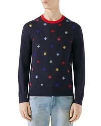 Gucci Bee Embroidered Wool Crewneck Sweater