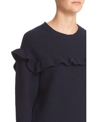 RED Valentino Embroidered Ruffle Trim Wool Sweater
