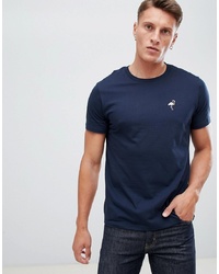 Burton Menswear Crew Neck T Shirt With Flamingo Embroidery In Navy