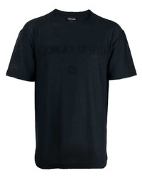 Giorgio Armani Logo Embroidered Perforated T Shirt