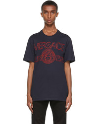 Versace Navy Embroidered Medusa Logo T Shirt