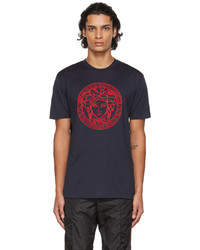 Versace Navy Embroidered Medusa T Shirt