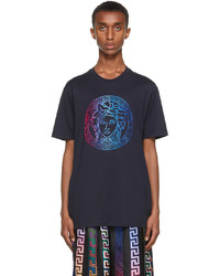 Versace Navy Multicolor Embroidered Medusa T Shirt