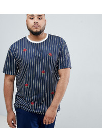 ASOS DESIGN Plus Relaxed T Shirt With Vertical Stripe And Rose Embroidery