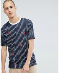 ASOS DESIGN Relaxed T Shirt With Vertical Stripe And Rose Embroidery