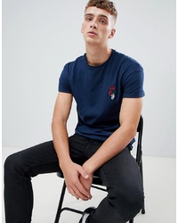 New Look Rose Embroidery T Shirt In Navy