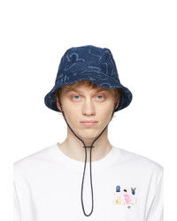 Navy Embroidered Denim Bucket Hat