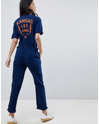 Lee Denim Zip Through Jumpsuit With Embroidered Detail
