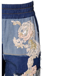 Antonio Marras Embroidered Patchwork Cotton Denim Pants