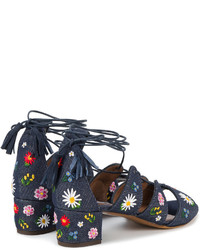 Tabitha Simmons Embroidered Denim Sandals