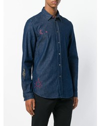 Ps By Paul Smith Embroidered Doodle Denim Shirt
