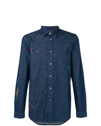Ps By Paul Smith Embroidered Doodle Denim Shirt