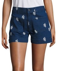 Navy Embroidered Denim Shorts