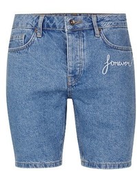 Topman Embroidered Forever Slim Fit Denim Shorts