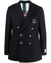 Navy Embroidered Double Breasted Blazer