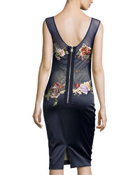 Mandalay Embroidered Illusion Cocktail Dress Navy