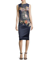 Mandalay Embroidered Illusion Cocktail Dress Navy