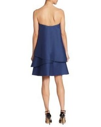 Halston Heritage Strapless Tiered Embroidery Detail Dress