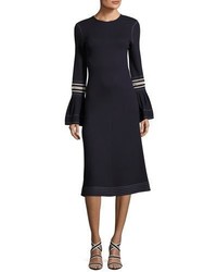 See by Chloe Jewel Neckline Trumpet Sleeves Embroidered Jersey Dress