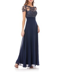 JS Collections Embroidered Illusion Bodice Gown