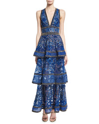 Elie Saab Embroidered Sleeveless Tiered Gown