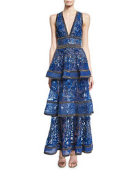 Elie Saab Embroidered Sleeveless Tiered Gown