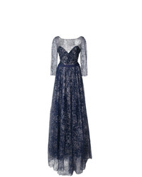 Marchesa Notte Flared Embroidered Maxi Dress