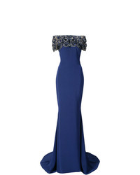 Marchesa Flared Fitted Maxi Dress