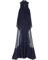 JONATHAN SIMKHAI Layered Embroidered Tulle Gown Navy