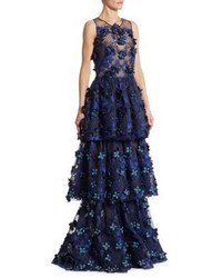 Marchesa Notte Tiered Embroidered Gown