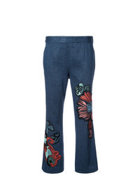 Navy Embroidered Flare Pants
