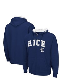 Colosseum Navy Rice Owls Arch Logo 30 Full Zip Hoodie