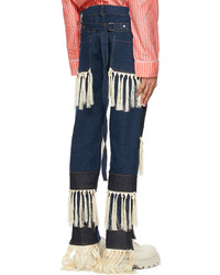 Youths in Balaclava Blue Grey Fringed High Waisted Jeans