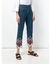 Tory Burch Embroidered Cuff Jeans