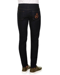 Dolce & Gabbana Five Pocket Slim Fit Jeans With Embroidered Pocket Navy
