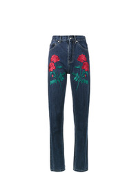 Adam Selman Rodeo Rose Embroidered Jeans