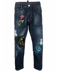 Philipp Plein Super Straight Cut Patch Detail Crop Jeans