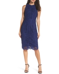 Navy Embroidered Lace Bodycon Dress