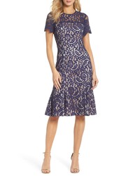 Navy Embroidered Lace Midi Dresses for Women | Lookastic