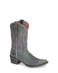 Navy Embroidered Leather Cowboy Boots