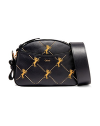 Navy Embroidered Leather Crossbody Bag