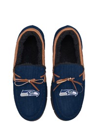Navy Embroidered Leather Driving Shoes
