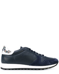 Navy Embroidered Leather Sneakers