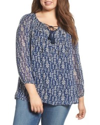 Lucky Brand Plus Size Embroidered Peasant Top