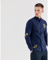 Selected Homme Regular Fit Shirt With Embroidery In Navy