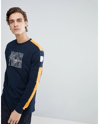 Navy Embroidered Long Sleeve T-Shirt