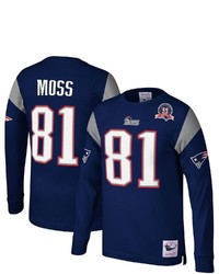 Mitchell & Ness Randy Moss Navy New England Patriots 2009 Retired Player Name Number Long Sleeve T Shirt