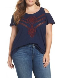 Lucky Brand Plus Size Cold Shoulder Embroidered Top