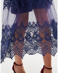 Asos Embroidered Mesh And Lace Midi Dress