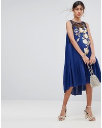 Asos Premium Embroidered Casual Drop Waist Midi Dress